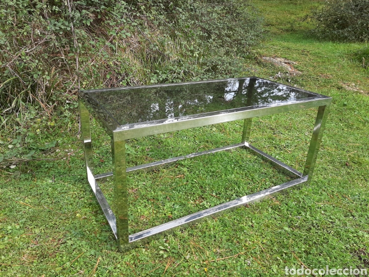 Vintage: MESA DE CENTRO DE ACERO Y CRISTAL - Foto 2