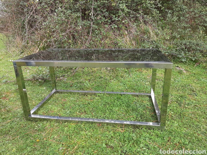 Vintage: MESA DE CENTRO DE ACERO Y CRISTAL - Foto 4