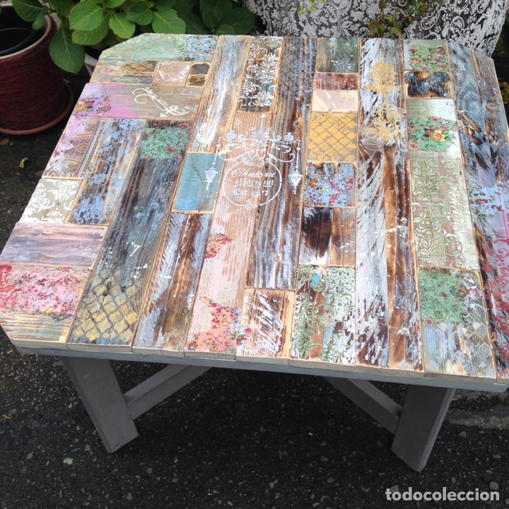 Vintage: Mesa de centro hecha a mano con madera de palets. - Foto 9