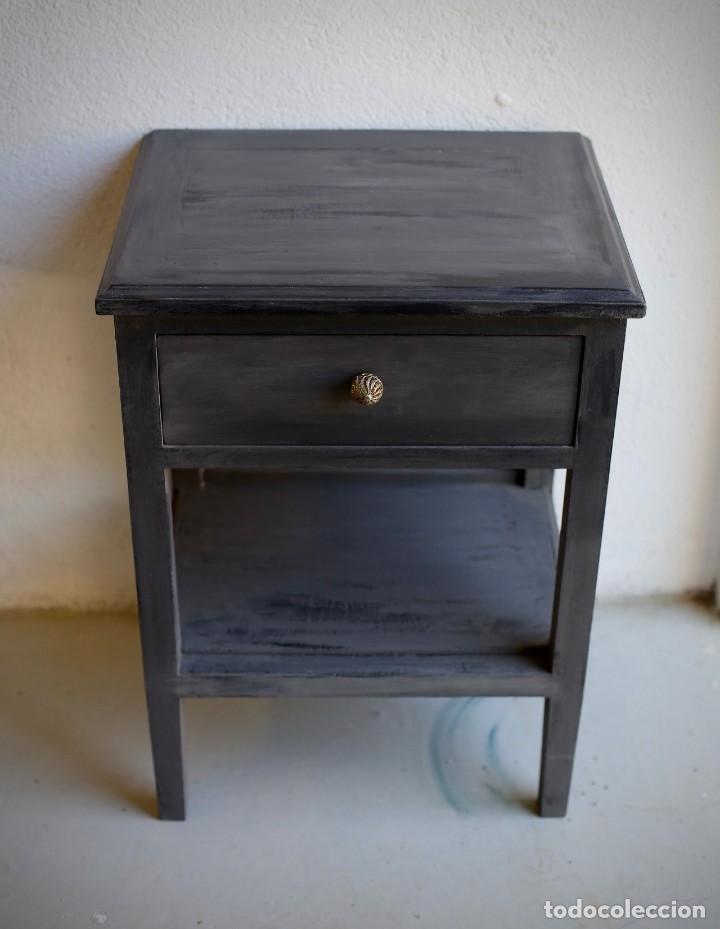 Vintage: mesita / mesilla de madera pintada en gris - Foto 1