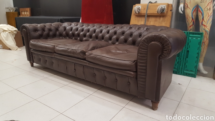 ventana conocido Rancio sofa chester en piel marron - Compra venta en todocoleccion