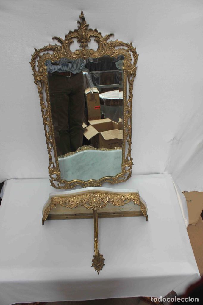 Vintage: MUEBLE RECIBIDOR ESPEJO BRONCE - Foto 1