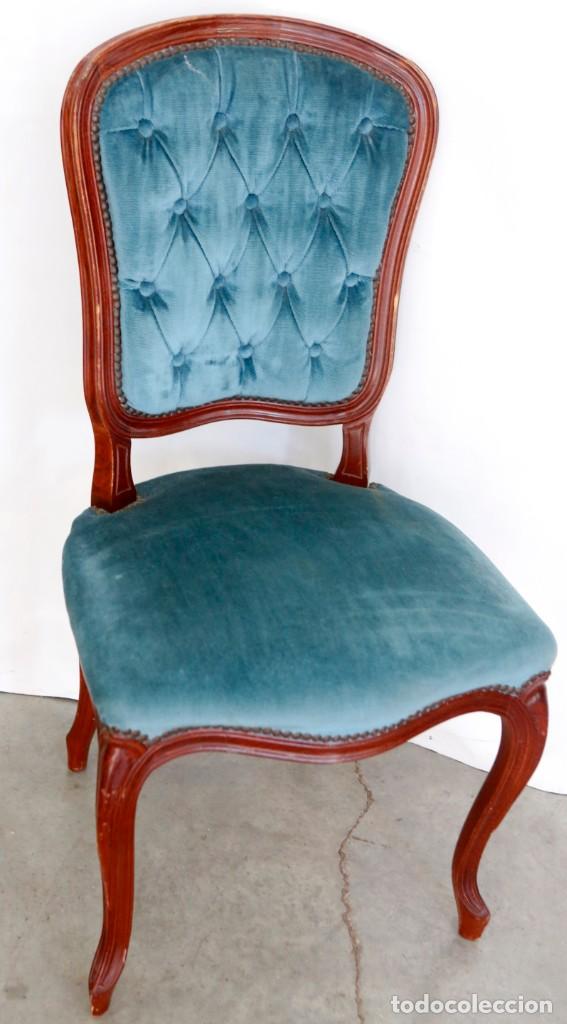 Vintage: Silla terciopelo azul capitone - Foto 1