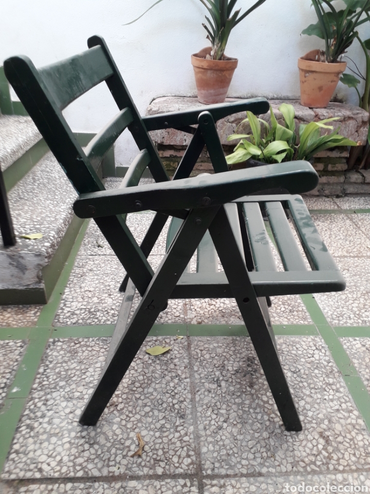 Vintage: ANTIGUO SILL&Oacute;N DE MADERA PLEGABLE - Foto 2