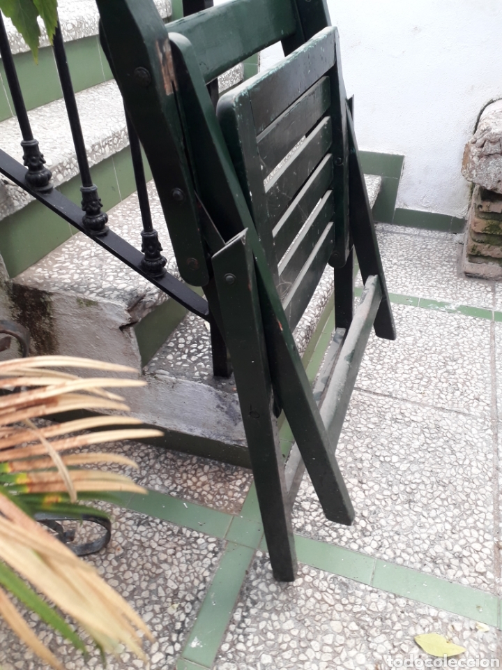 Vintage: ANTIGUO SILL&Oacute;N DE MADERA PLEGABLE - Foto 3