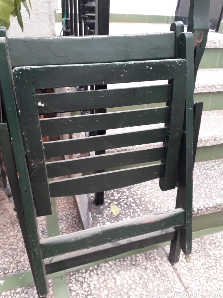 Vintage: ANTIGUO SILL&Oacute;N DE MADERA PLEGABLE - Foto 4
