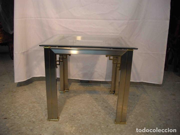 Vintage: MESA AUX CUADRADA METAL Y CRISTAL BISEL - Foto 2