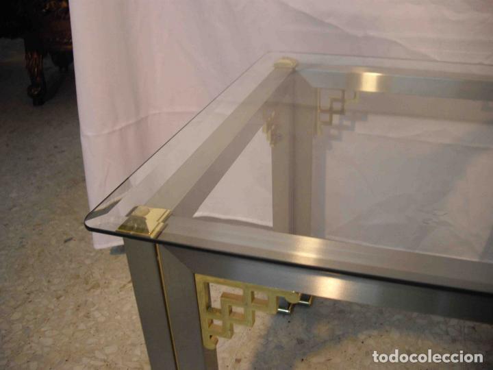 Vintage: MESA AUX CUADRADA METAL Y CRISTAL BISEL - Foto 4