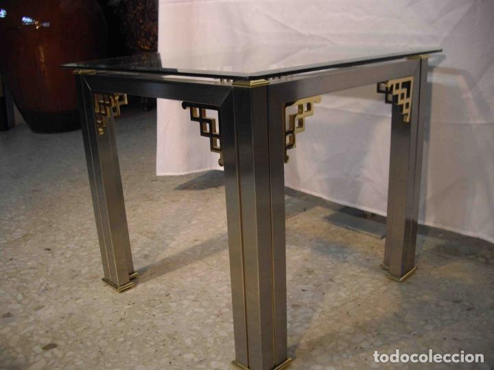 Vintage: MESA AUX CUADRADA METAL Y CRISTAL BISEL - Foto 5