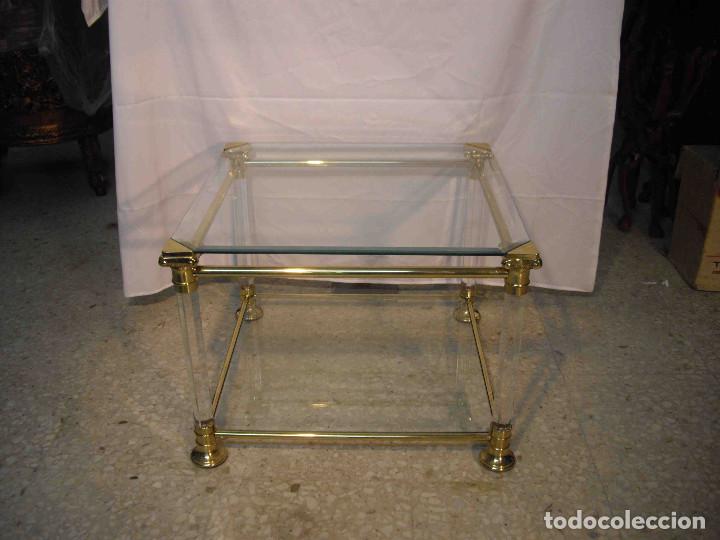 Vintage: MESA AUX CUADRA METAL CRISTAL BISEL - Foto 1