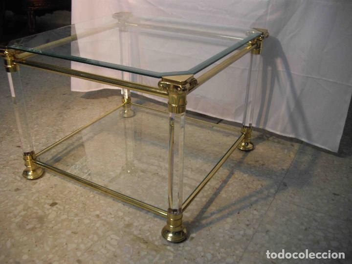 Vintage: MESA AUX CUADRA METAL CRISTAL BISEL - Foto 5