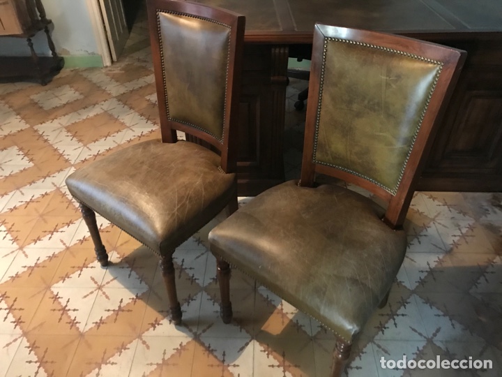Vintage: Sillas despacho cuero verde.