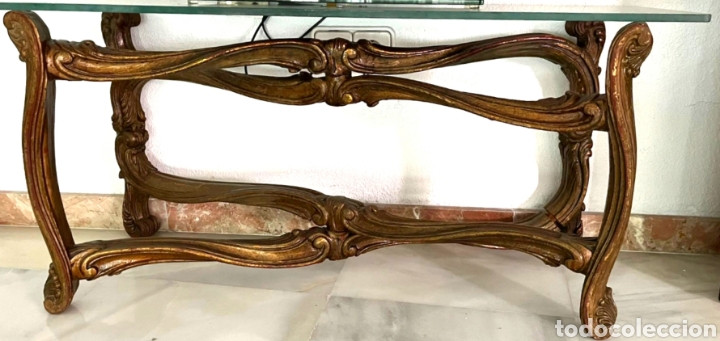 Vintage: Mesa madera tallada y cristal - Foto 1