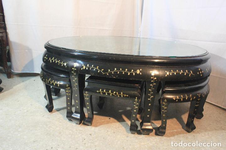 Vintage: MESA CENTRO ORIENTAL 6 TABURETES - Foto 2