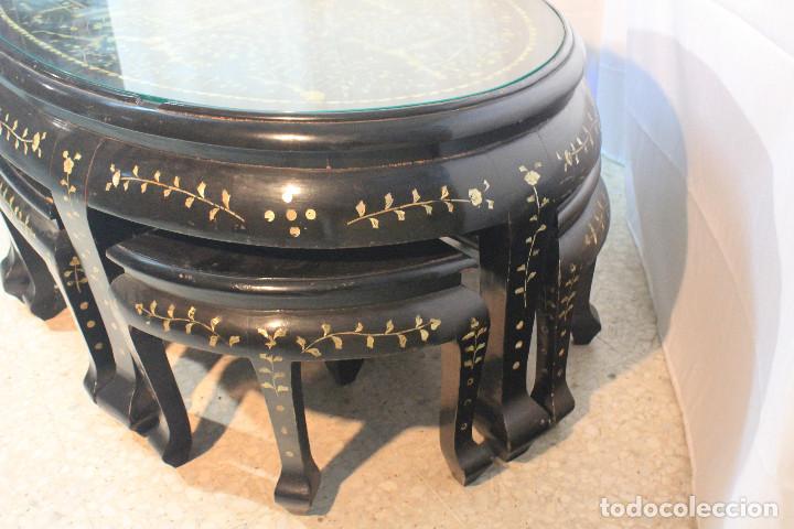Vintage: MESA CENTRO ORIENTAL 6 TABURETES - Foto 3