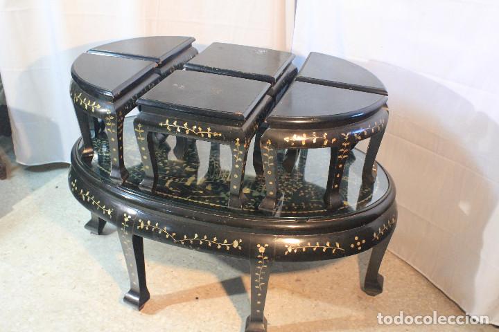 Vintage: MESA CENTRO ORIENTAL 6 TABURETES - Foto 15