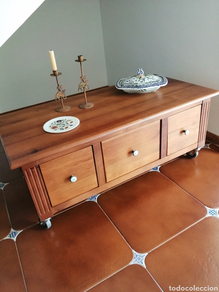 Vintage: Mesa de madera con ruedas y 3 cajones. - Foto 1
