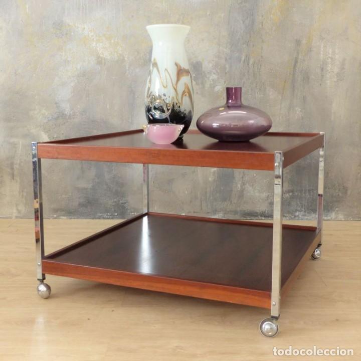 Vintage: Mesa auxiliar de teca con ruedas. 1950 - 1959 - Foto 3