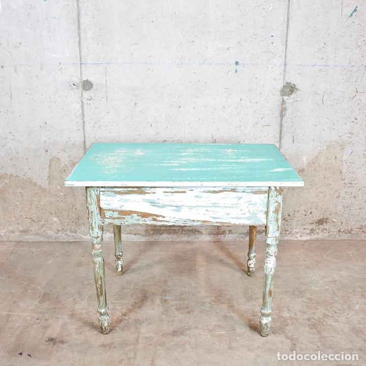 Vintage: ANTIGUA MESA TOCINERA DECAPADA VERDE - Foto 4