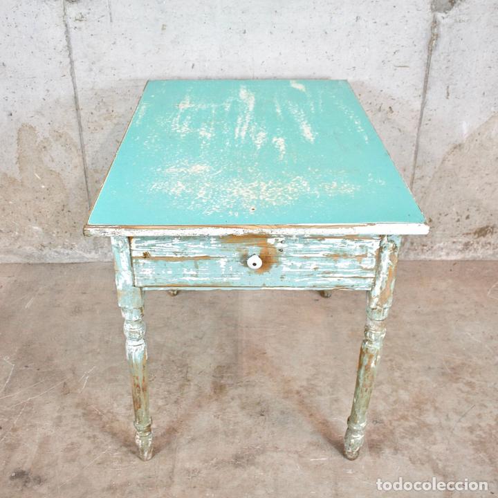 Vintage: ANTIGUA MESA TOCINERA DECAPADA VERDE - Foto 7