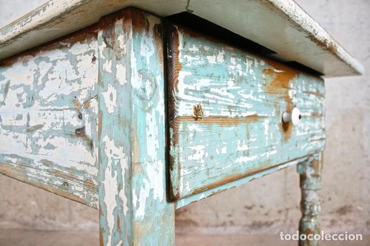 Vintage: ANTIGUA MESA TOCINERA DECAPADA VERDE - Foto 15