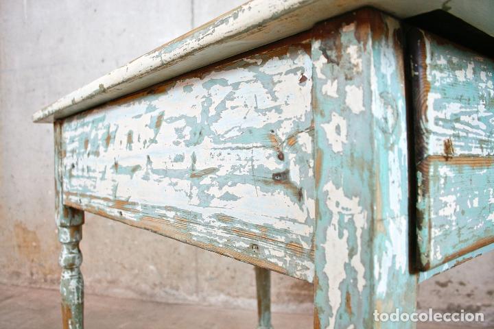 Vintage: ANTIGUA MESA TOCINERA DECAPADA VERDE - Foto 17