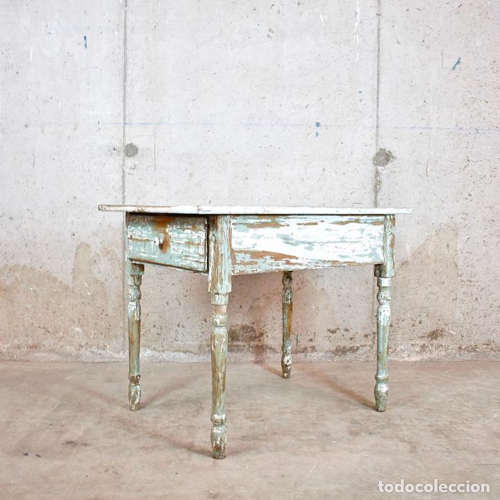 Vintage: ANTIGUA MESA TOCINERA DECAPADA VERDE - Foto 1