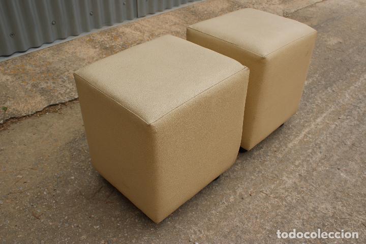 Vintage: 2 puff de cubo de cuero blanco - Foto 2