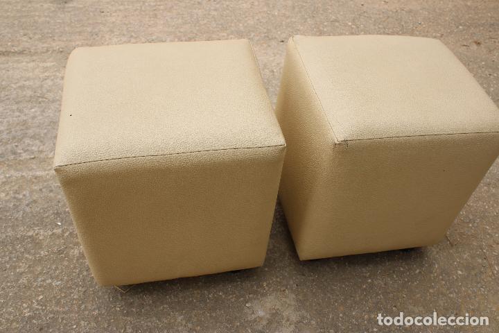 Vintage: 2 puff de cubo de cuero blanco - Foto 3