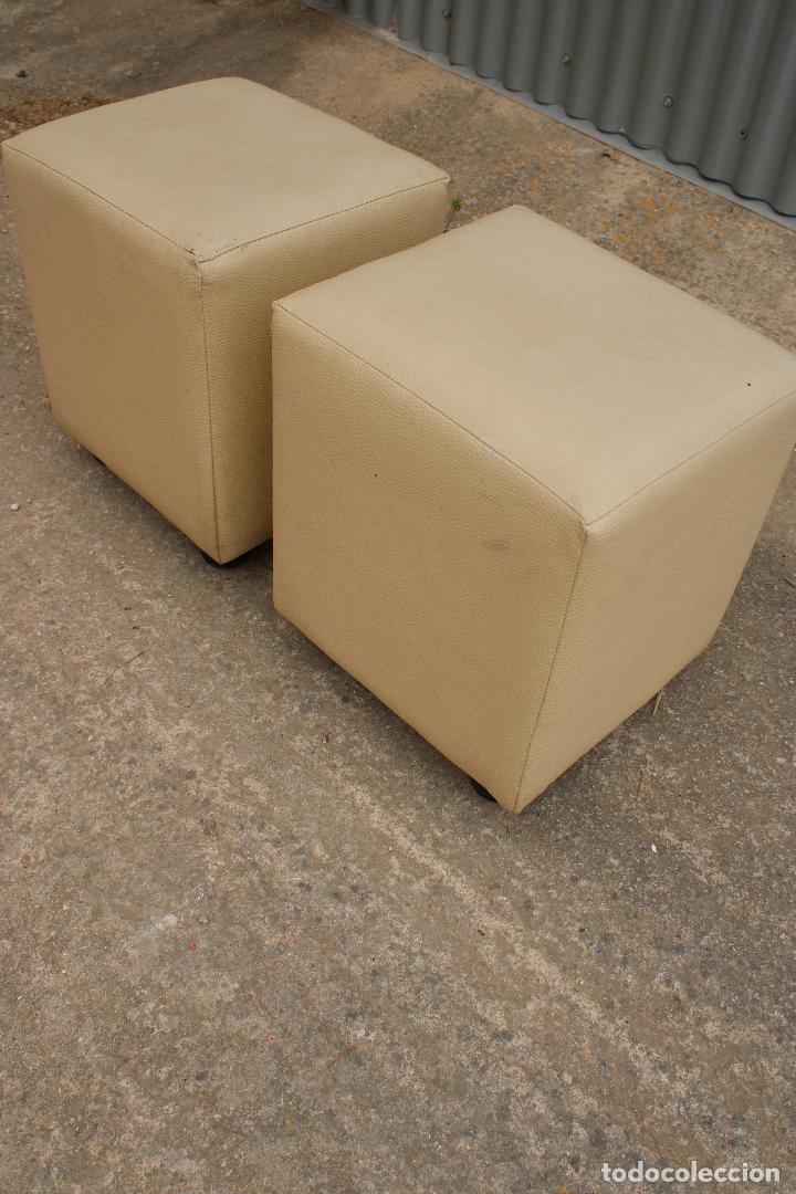 Vintage: 2 puff de cubo de cuero blanco - Foto 4