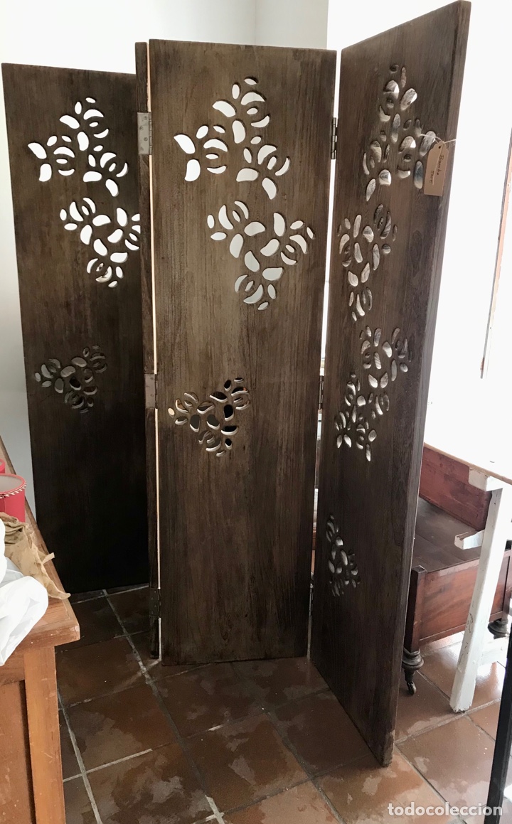 Vintage: Biombo de Madera de Wengu&eacute; Calada - Foto 2