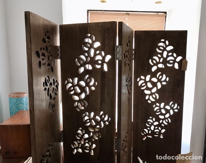 Vintage: Biombo de Madera de Wengu&eacute; Calada - Foto 3