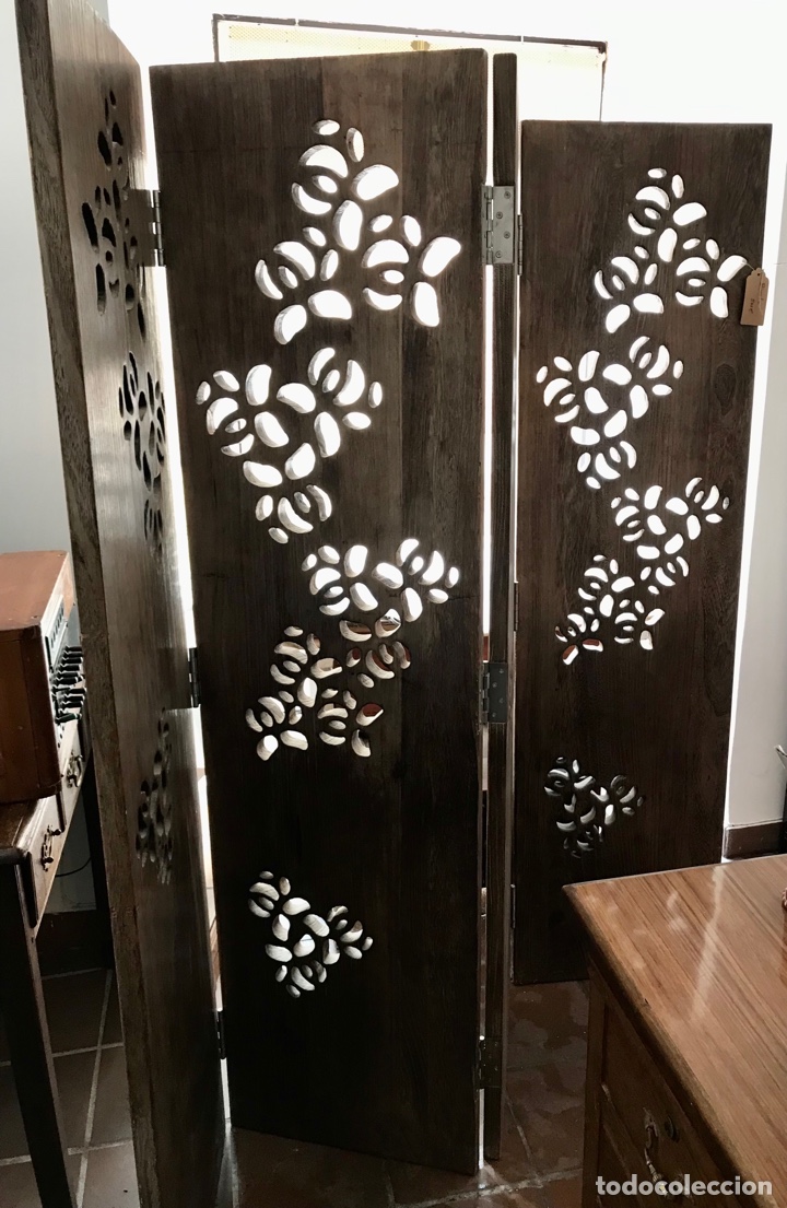 Vintage: Biombo de Madera de Wengu&eacute; Calada - Foto 1