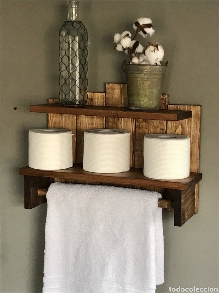 toallero de madera con balda , baño - Compra venta en todocoleccion