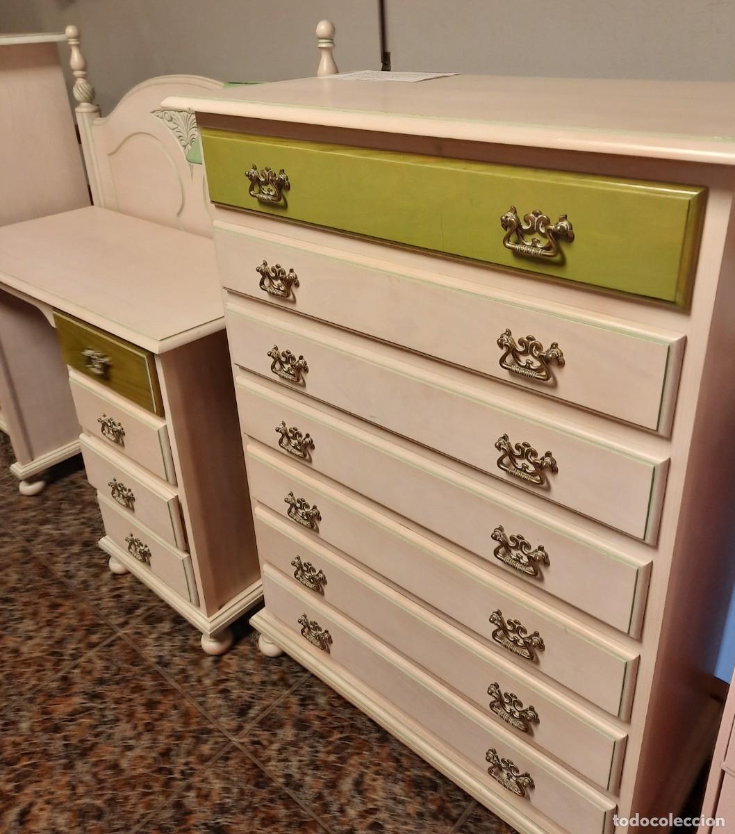 Vintage: DORMITORIO JUVENIL PINO BLANCO Y VERDE - Foto 3