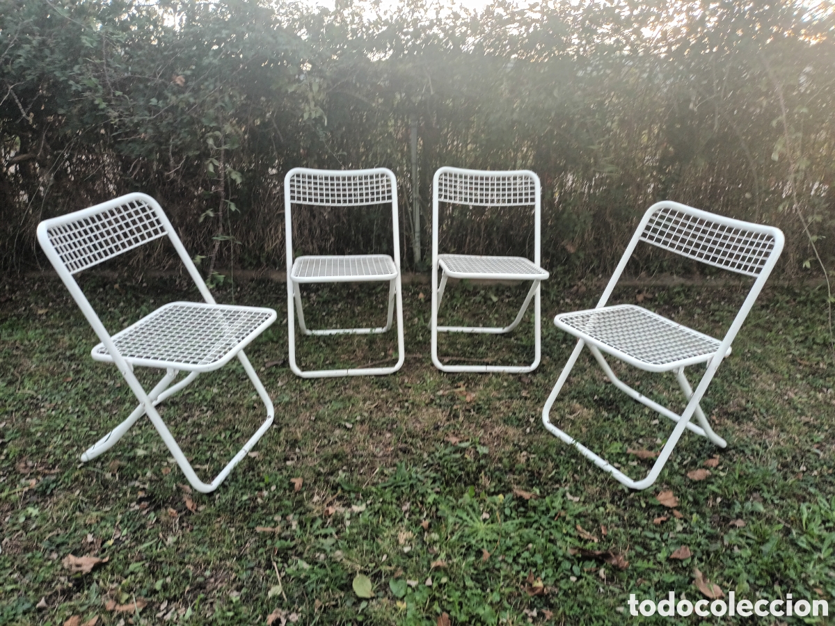 cuatro sillas de rejilla metálica plegables - d - Compra venta todocoleccion