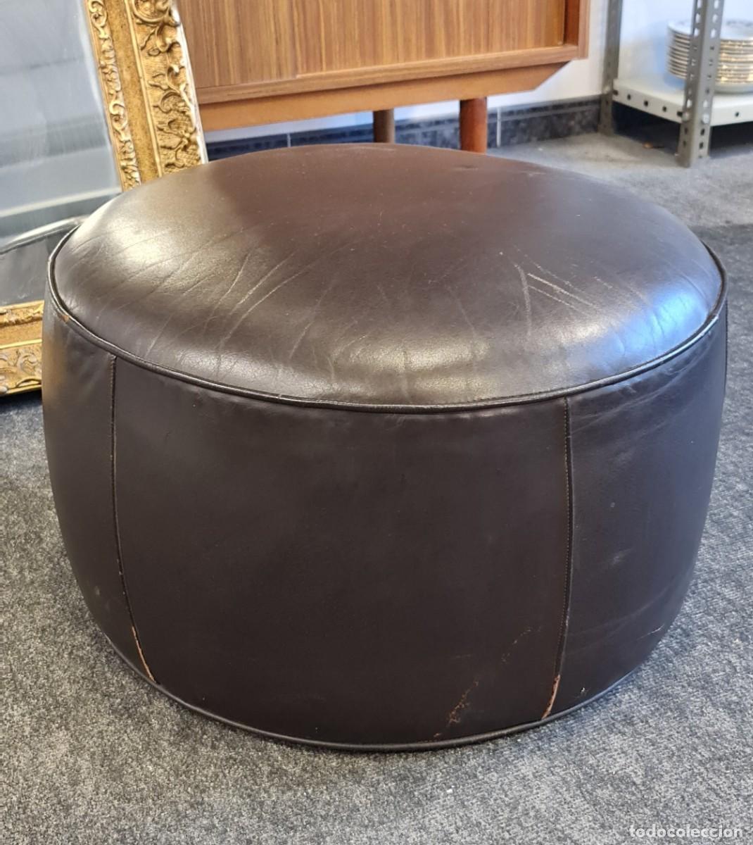 Vintage: Puf marr&oacute;n de piel circular - Foto 1