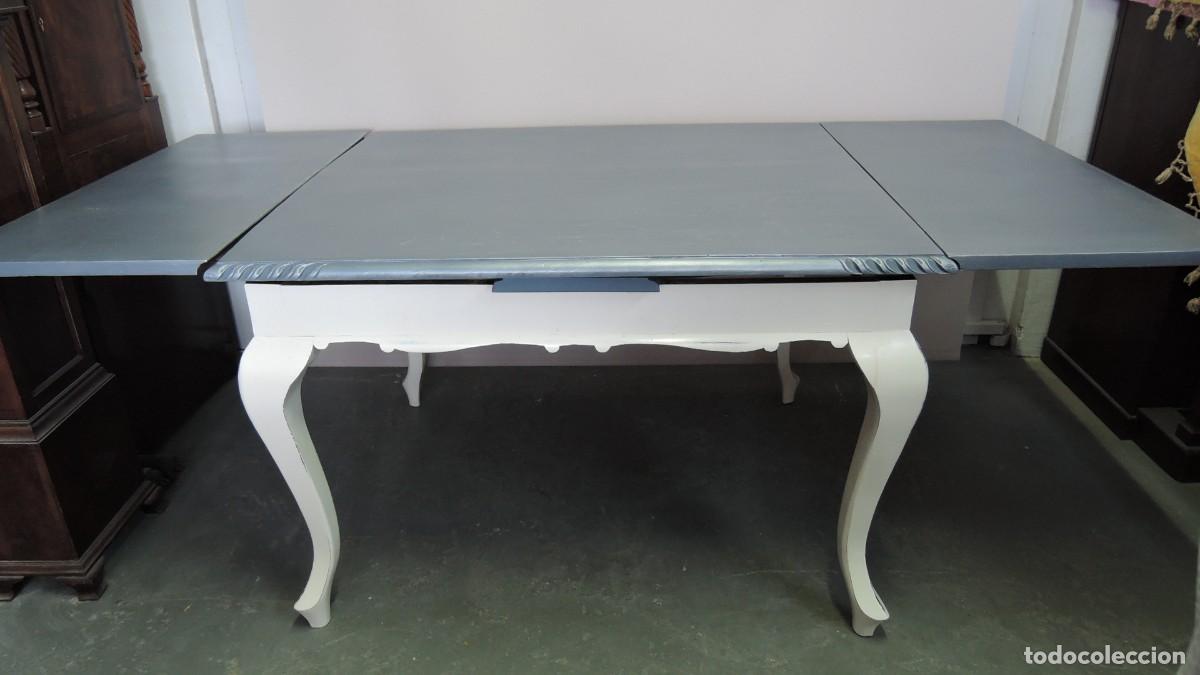 Vintage: MESA COMEDOR EXTENSIBLE CON ALAS AZUL Y BLANCA - Foto 2