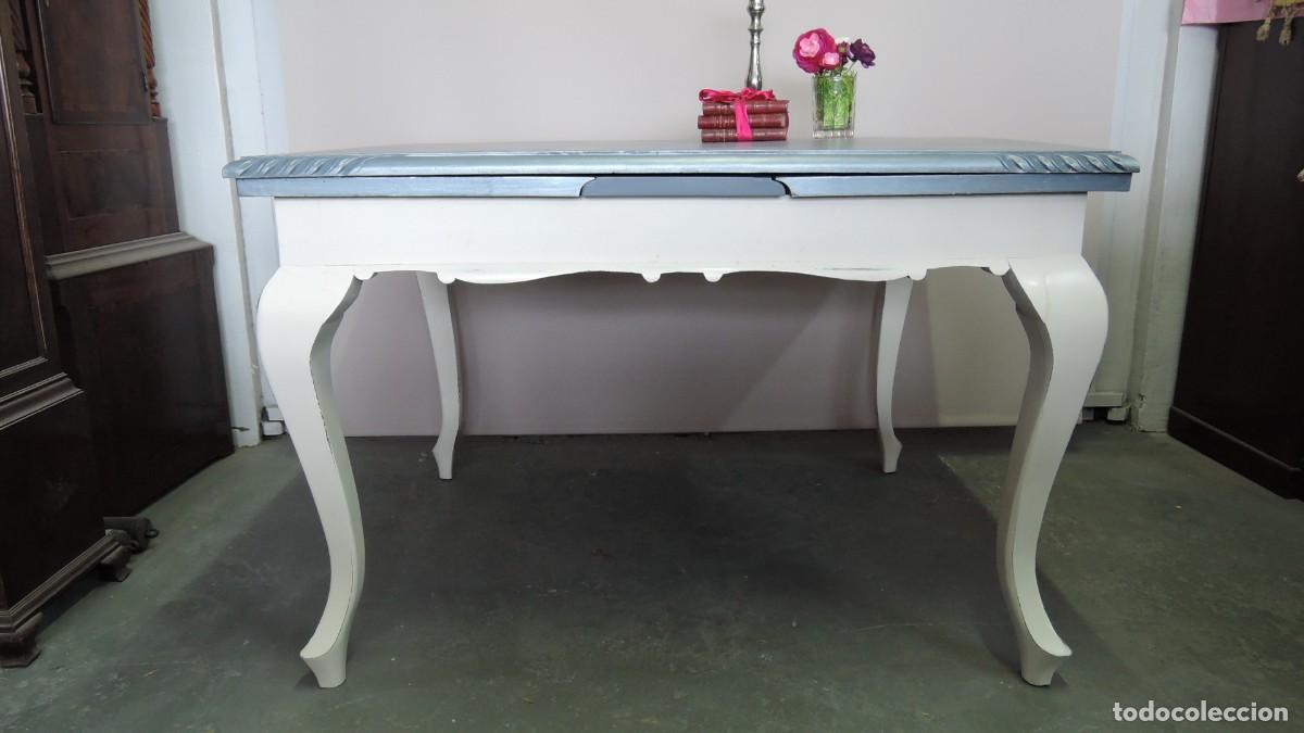 Vintage: MESA COMEDOR EXTENSIBLE CON ALAS AZUL Y BLANCA - Foto 3