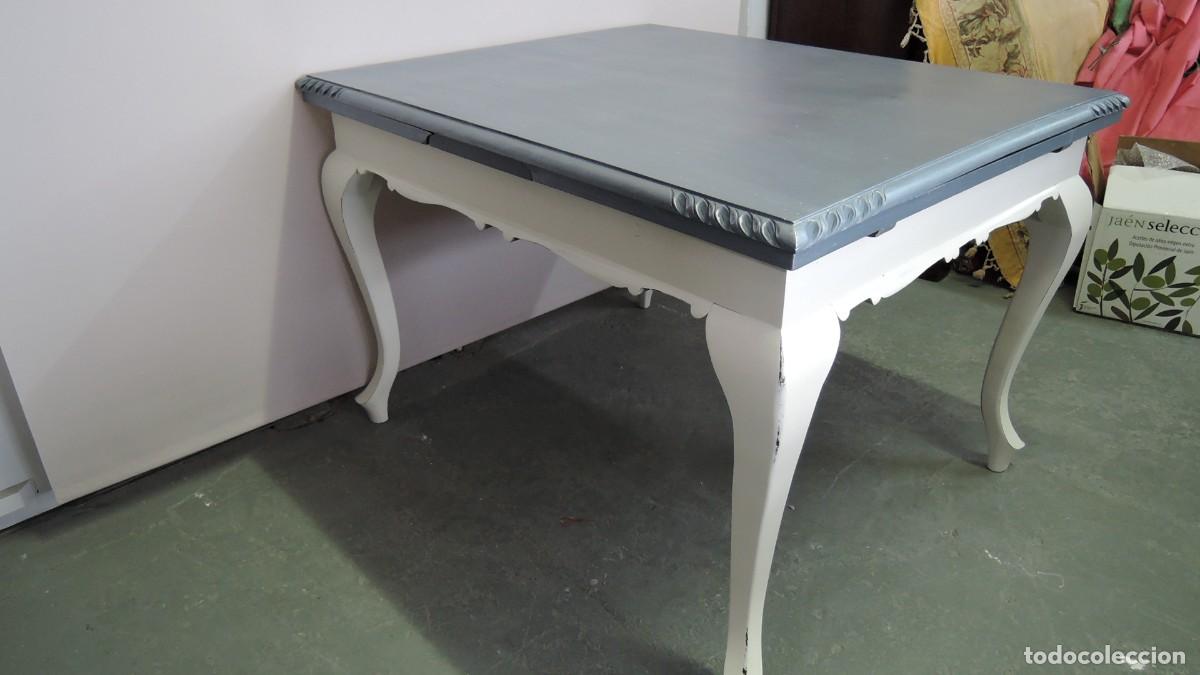 Vintage: MESA COMEDOR EXTENSIBLE CON ALAS AZUL Y BLANCA - Foto 6