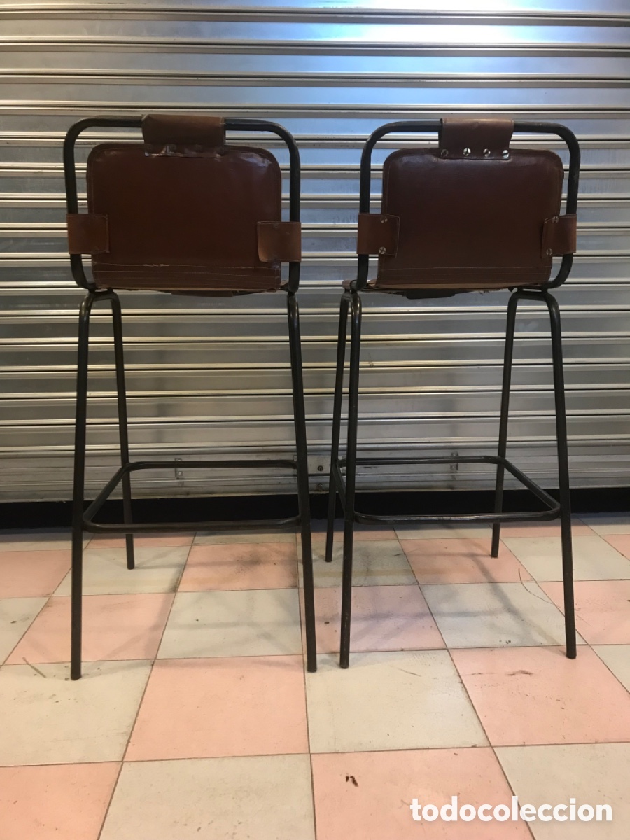 Vintage: Taburete de cuero y hierro estilo industrial - Foto 10