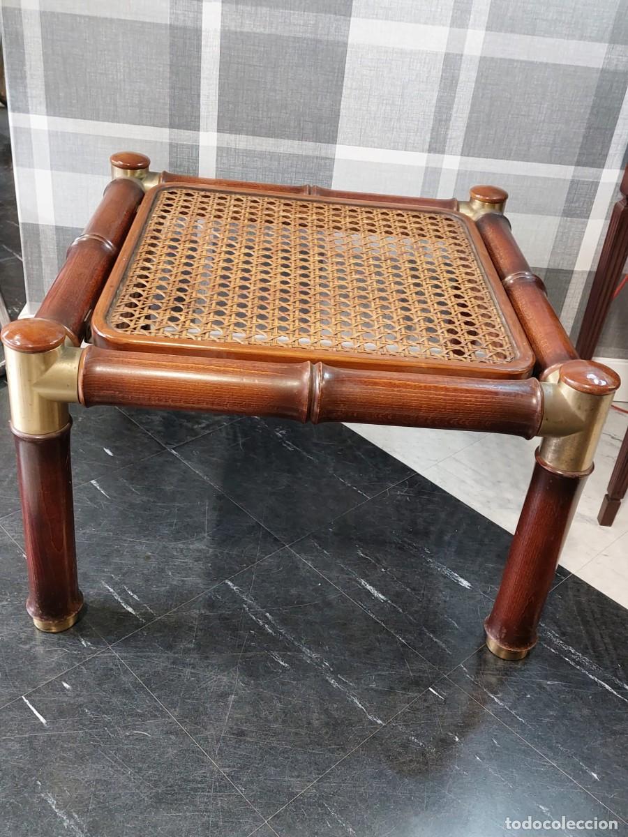 Vintage: Mesa de Madera, lat&oacute;n y rat&aacute;n - Foto 1