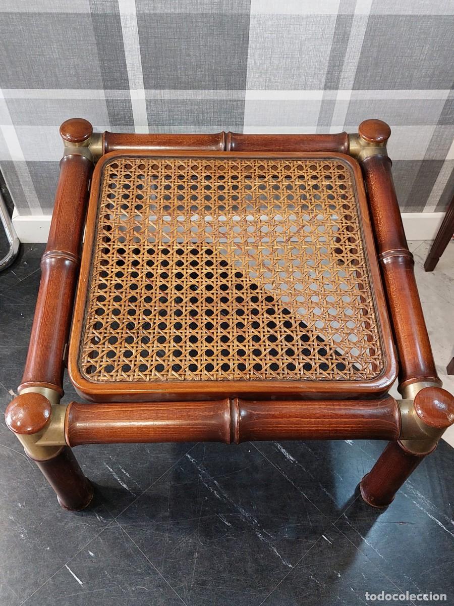 Vintage: Mesa de Madera, lat&oacute;n y rat&aacute;n - Foto 2