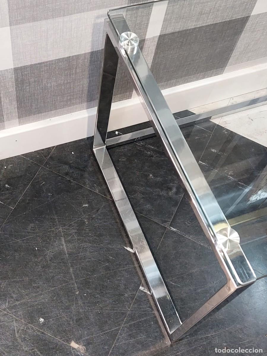 Vintage: Mesa de centro, metal cromado y cristal - Foto 4