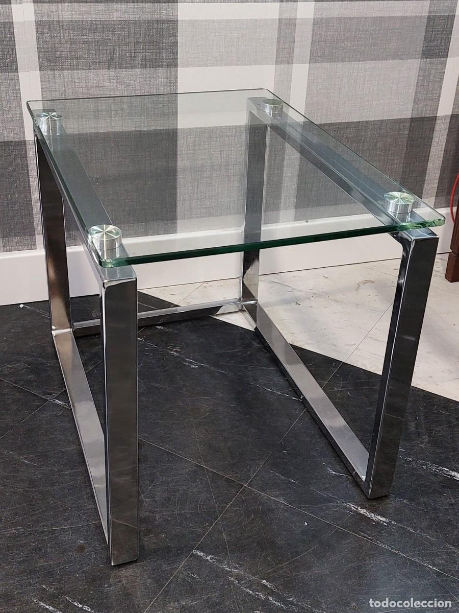 Vintage: Mesa de centro, metal cromado y cristal - Foto 3