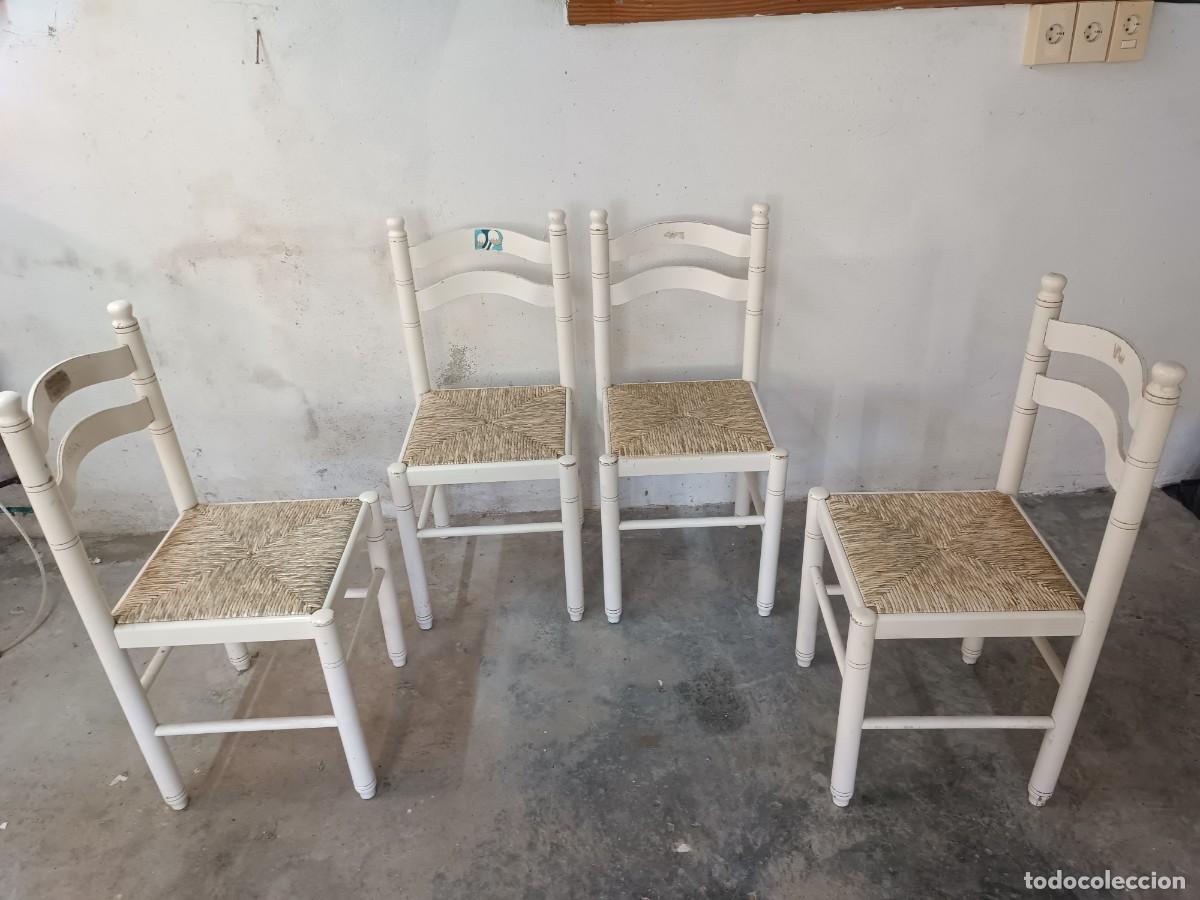 Vintage: Conjunto 4 sillas de madera con base de mimbre - Foto 1