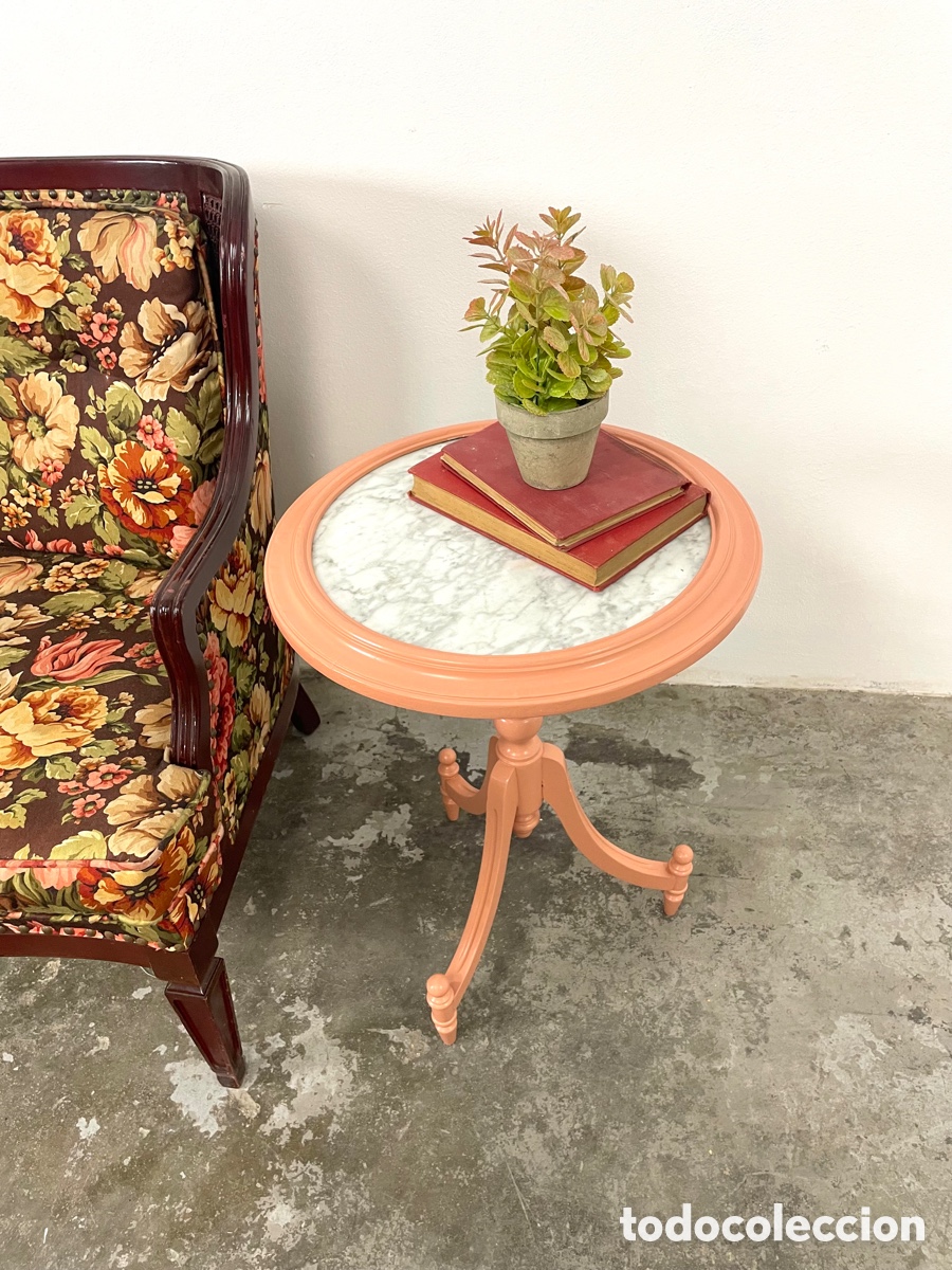 Vintage: Mesa auxiliar de madera y m&aacute;rmol - Foto 3