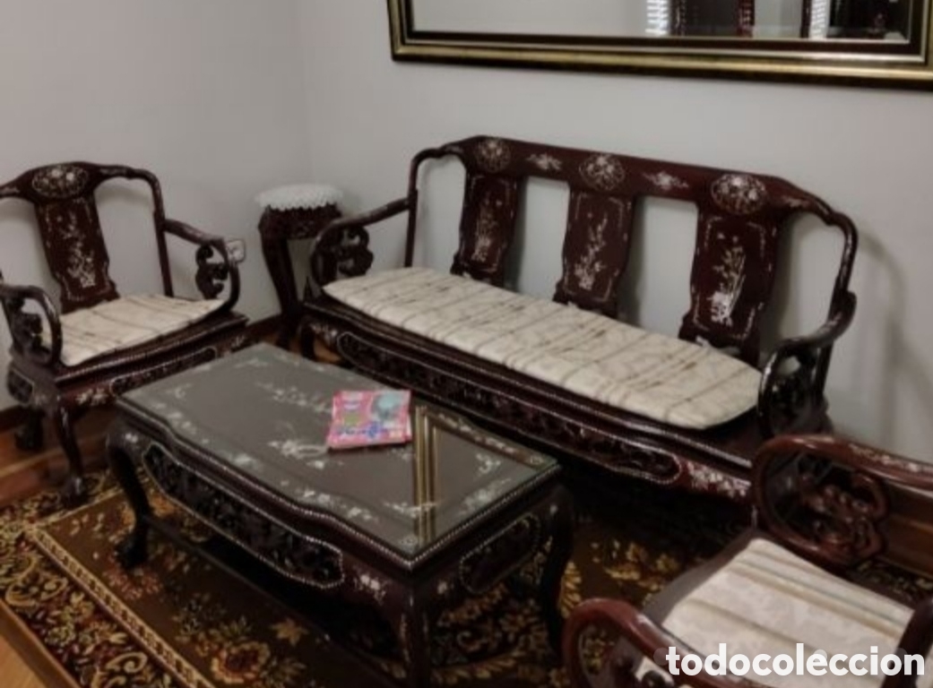Vintage: Conjunto sal&oacute;n palisandro y n&aacute;car + espejo - Foto 1