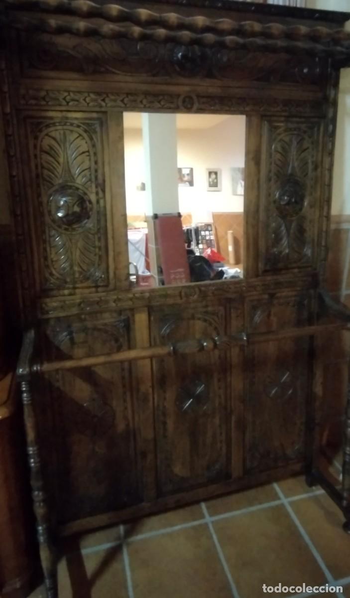Mueble de entrada recibidor antiguo estilo art decó. Mueble perchero  sombrerero paragüero bastonero.