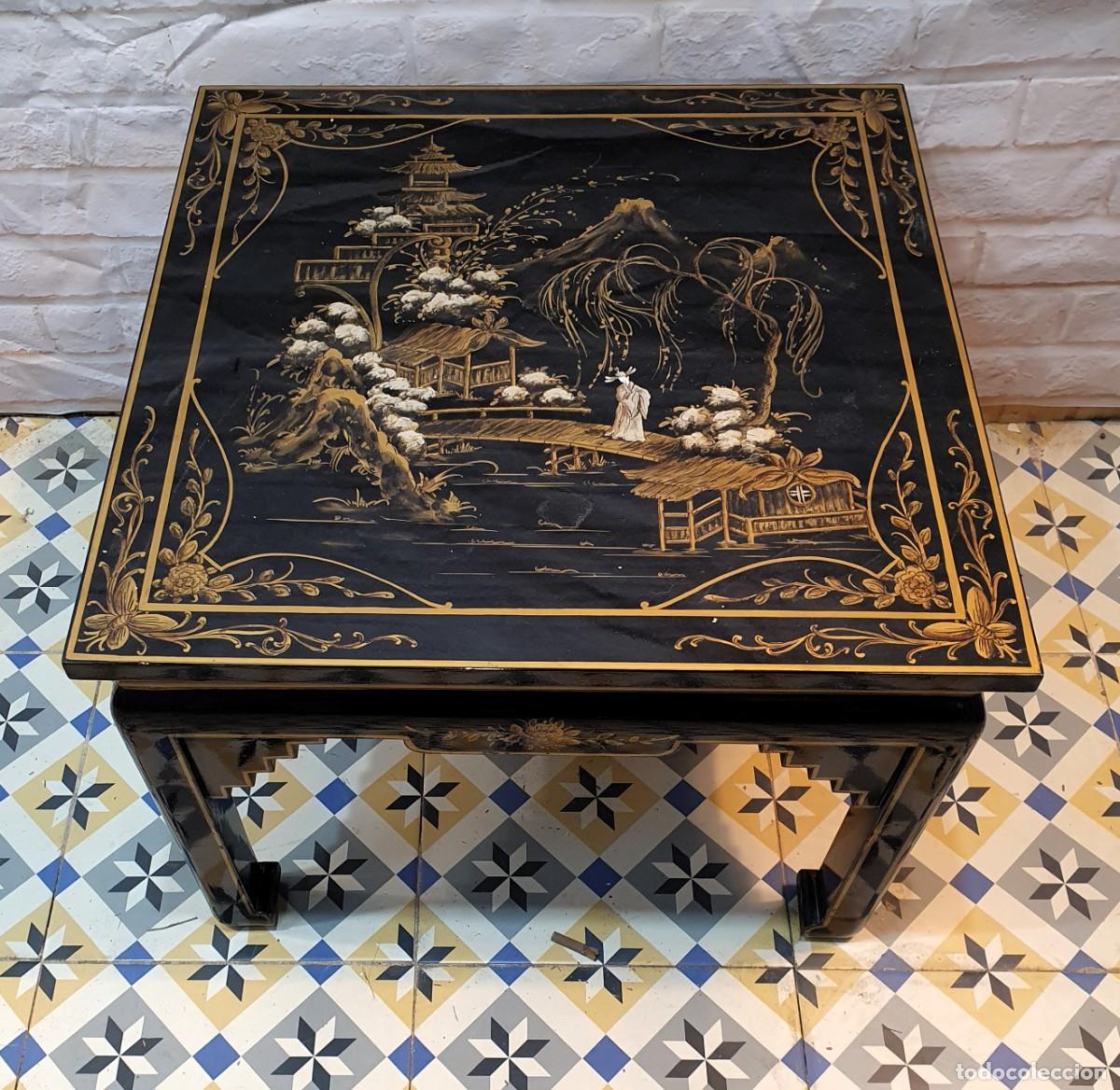 Vintage: .MESA AUXILIAR CHINA LACADA Y DECORADA - Foto 3